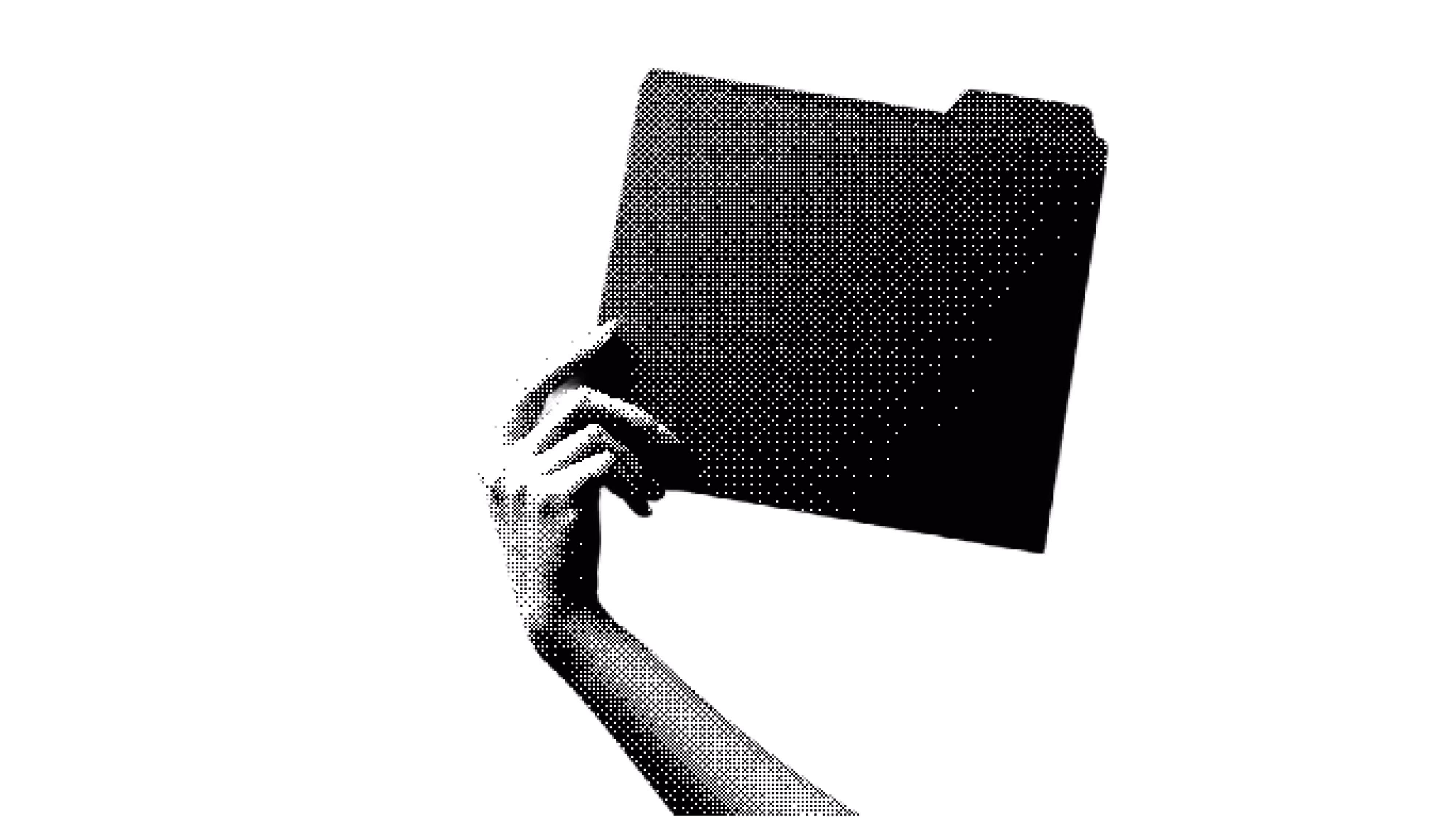 dither image of hand holding a folder white