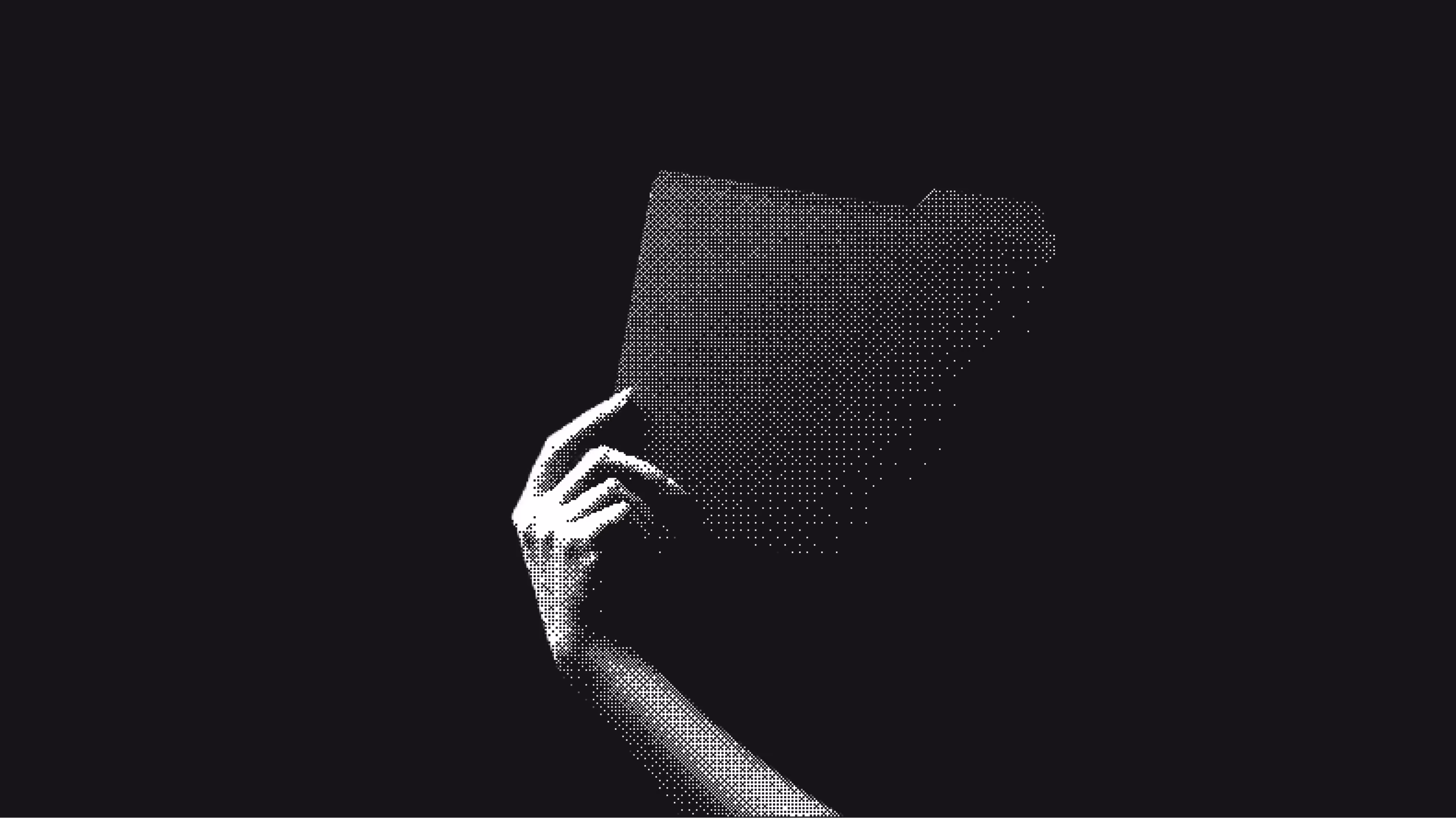 dither image of hand holding a folder-black