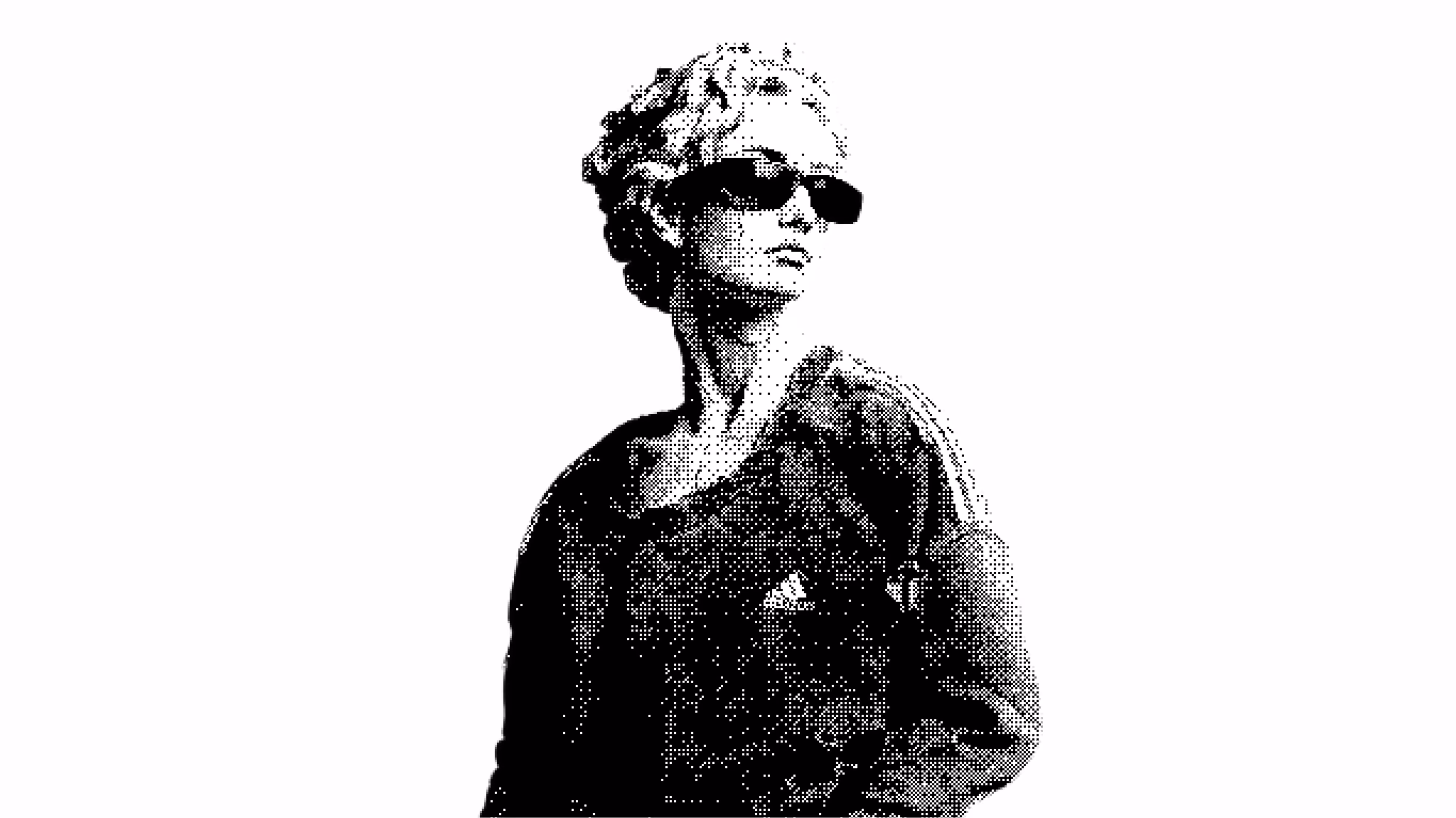 dither image of woman in urban wear white